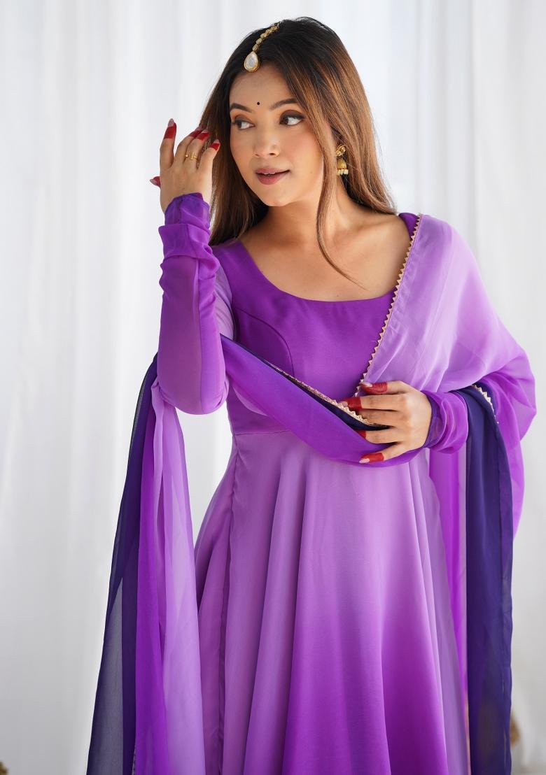 Purple Embroidered Georgette Salwar Kameez With Dupatta