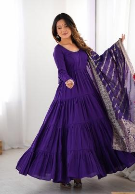 Purple Embroidered Chanderi Salwar Kameez With Dupatta