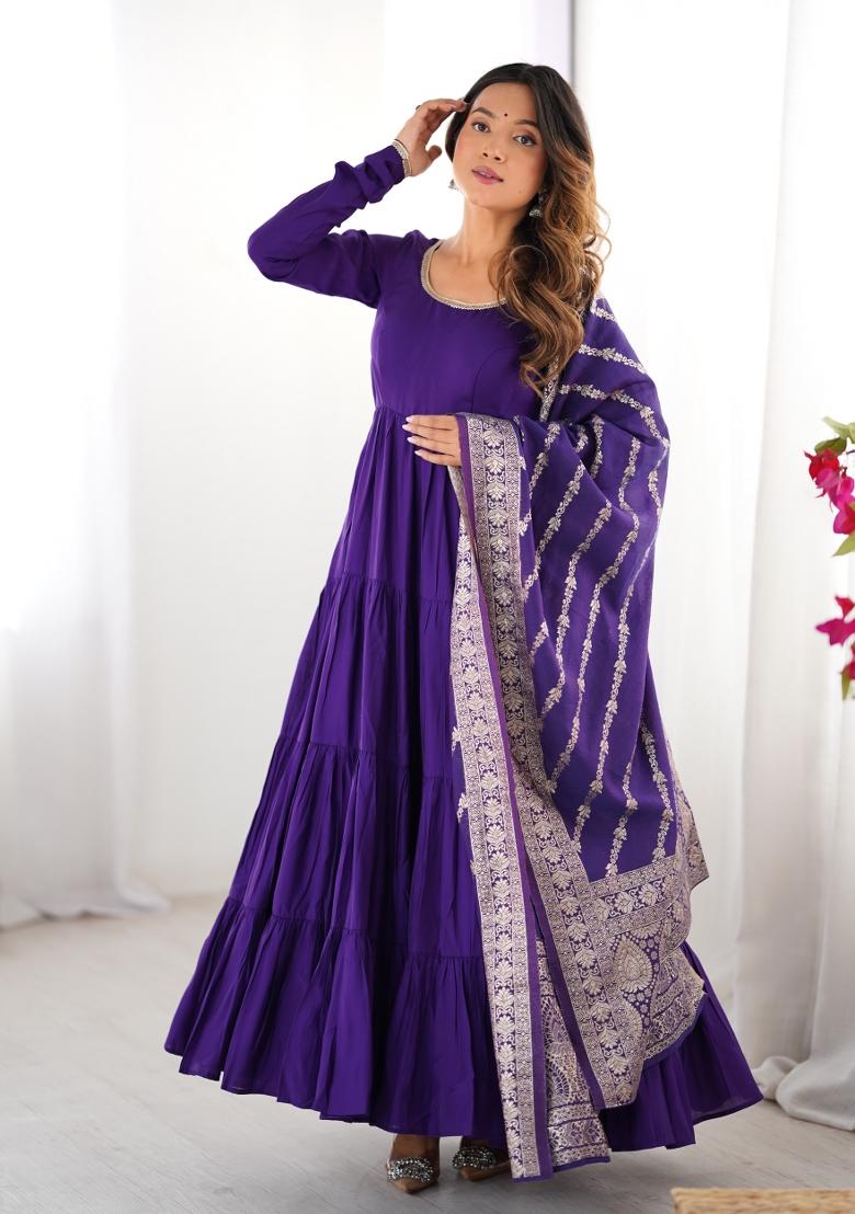 Purple Embroidered Chanderi Salwar Kameez With Dupatta
