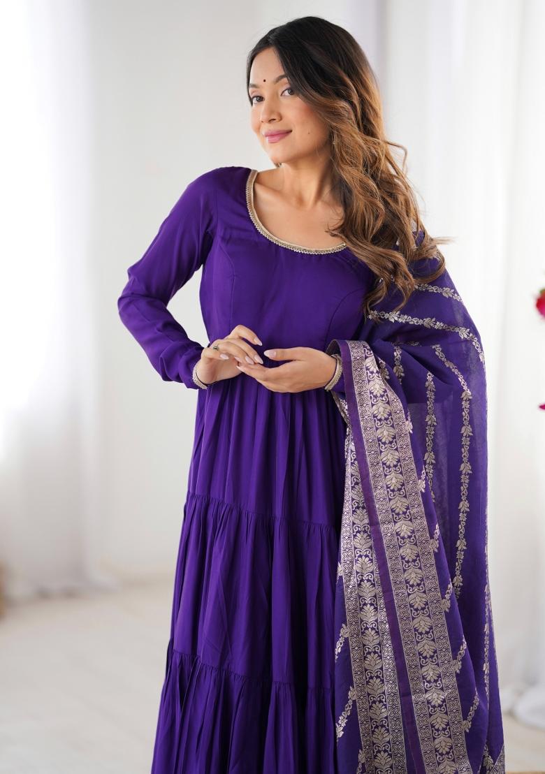 Purple Embroidered Chanderi Salwar Kameez With Dupatta