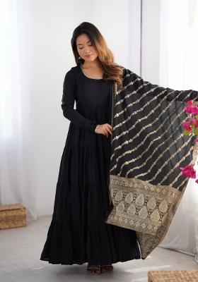 Black Embroidered Chanderi Salwar Kameez With Dupatta