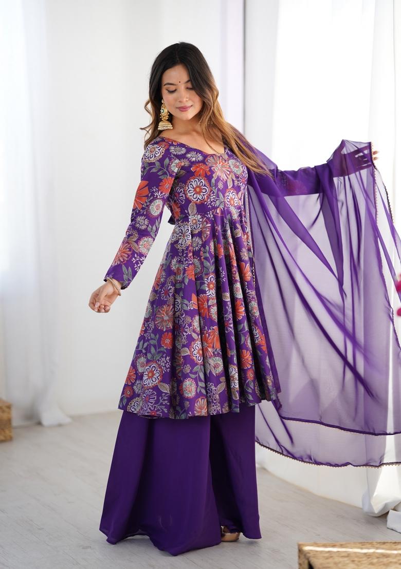 Purple Embroidered Chanderi Salwar Kameez With Dupatta
