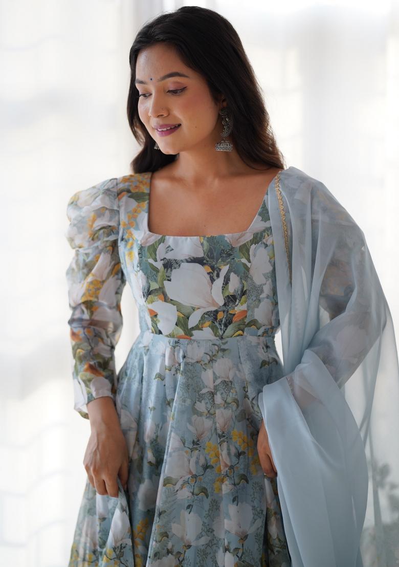 Green Embroidered Organza Salwar Kameez With Dupatta