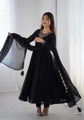 Black Embroidered Georgette Salwar Kameez With Dupatta