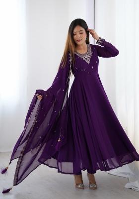 Purple Embroidered Georgette Salwar Kameez With Dupatta