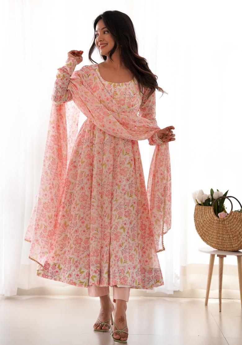 Pink Embroidered Organza Salwar Kameez With Dupatta
