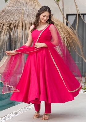 Pink Embroidered Chanderi Salwar Kameez With Dupatta