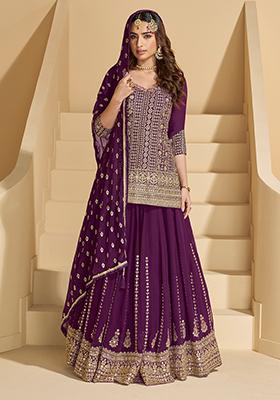 Purple Embroidered Georgette Salwar Kameez With Dupatta