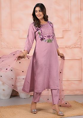 Pink Embroidered Chanderi Salwar Kameez With Dupatta