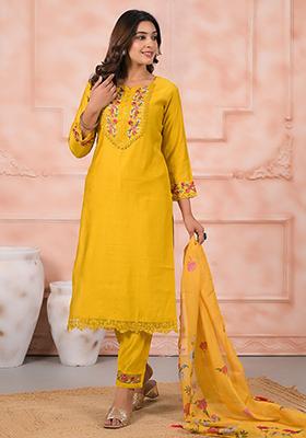 Yellow Embroidered Silk Salwar Kameez With Dupatta