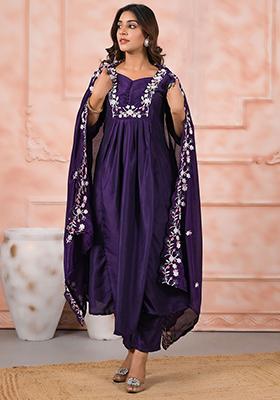 Lavender Embroidered Viscose Salwar Kameez With Dupatta
