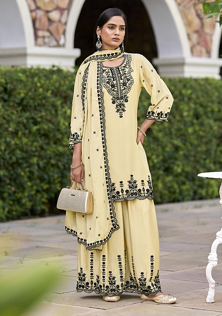 Chiku Embroidered Silk Sharara Set With Dupatta