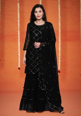 Black Embroidered Georgette Salwar Kameez With Dupatta