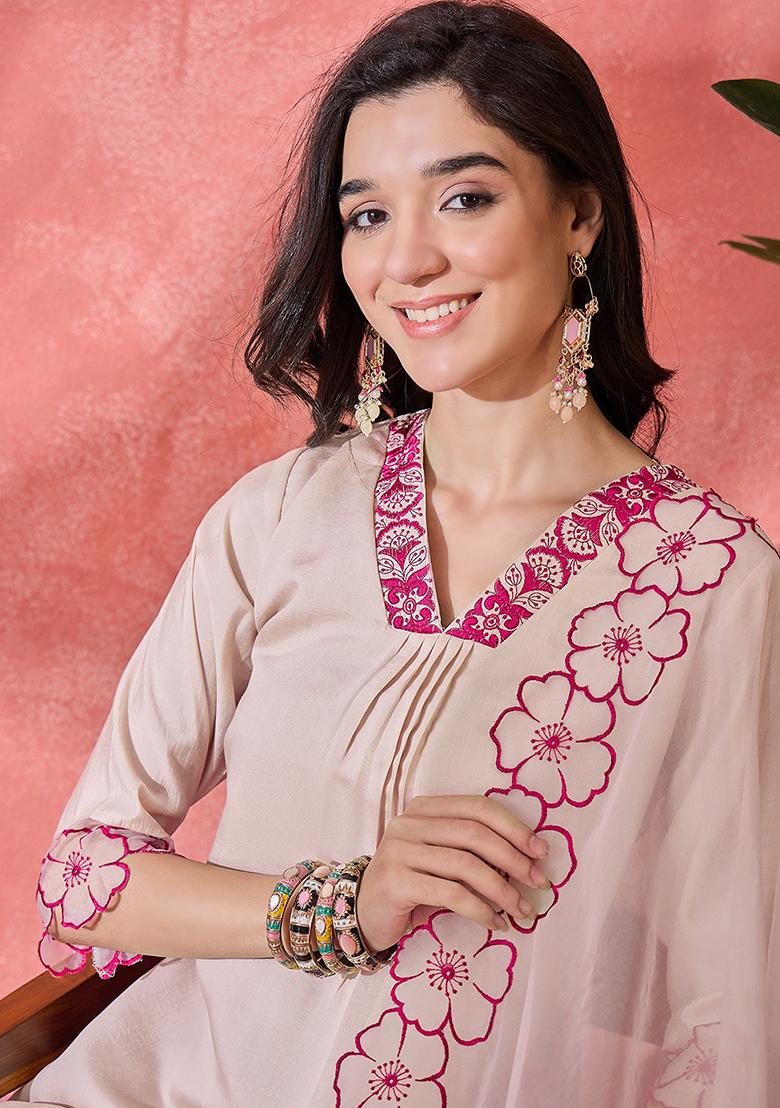 Peach Embroidered Silk Salwar Kameez With Dupatta