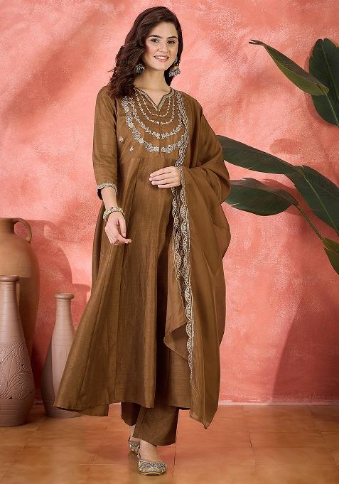 Pink Embroidered Silk Salwar Kameez With Dupatta