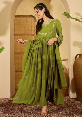 Green Embroidered Georgette Salwar Kameez With Dupatta