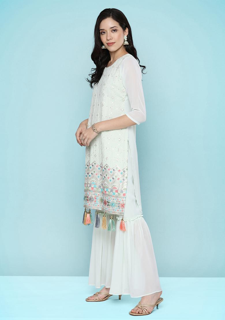 Light Green Embroidered Georgette Salwar Kameez With Dupatta