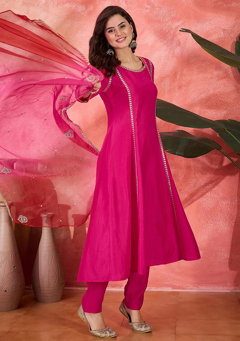 Mocha Mouse Embroidered Poly Blend Salwar Kameez With Dupatta