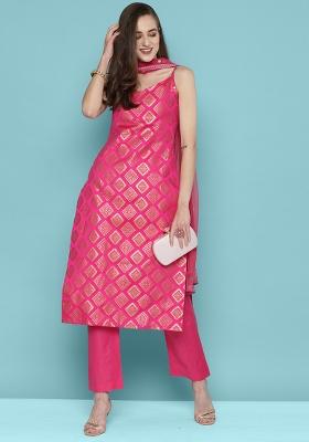 Pink Embroidered Silk Salwar Kameez With Dupatta