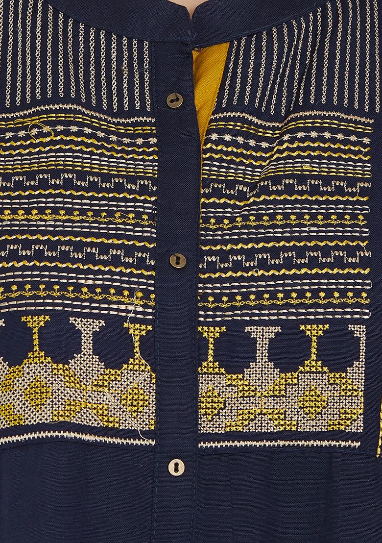 Navy Blue Embroidered Rayon Salwar Kameez