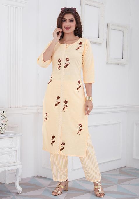 Grey Embroidered Cotton Salwar Kameez