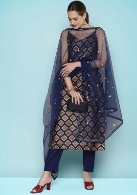 Blue Embroidered Silk Salwar Kameez With Dupatta