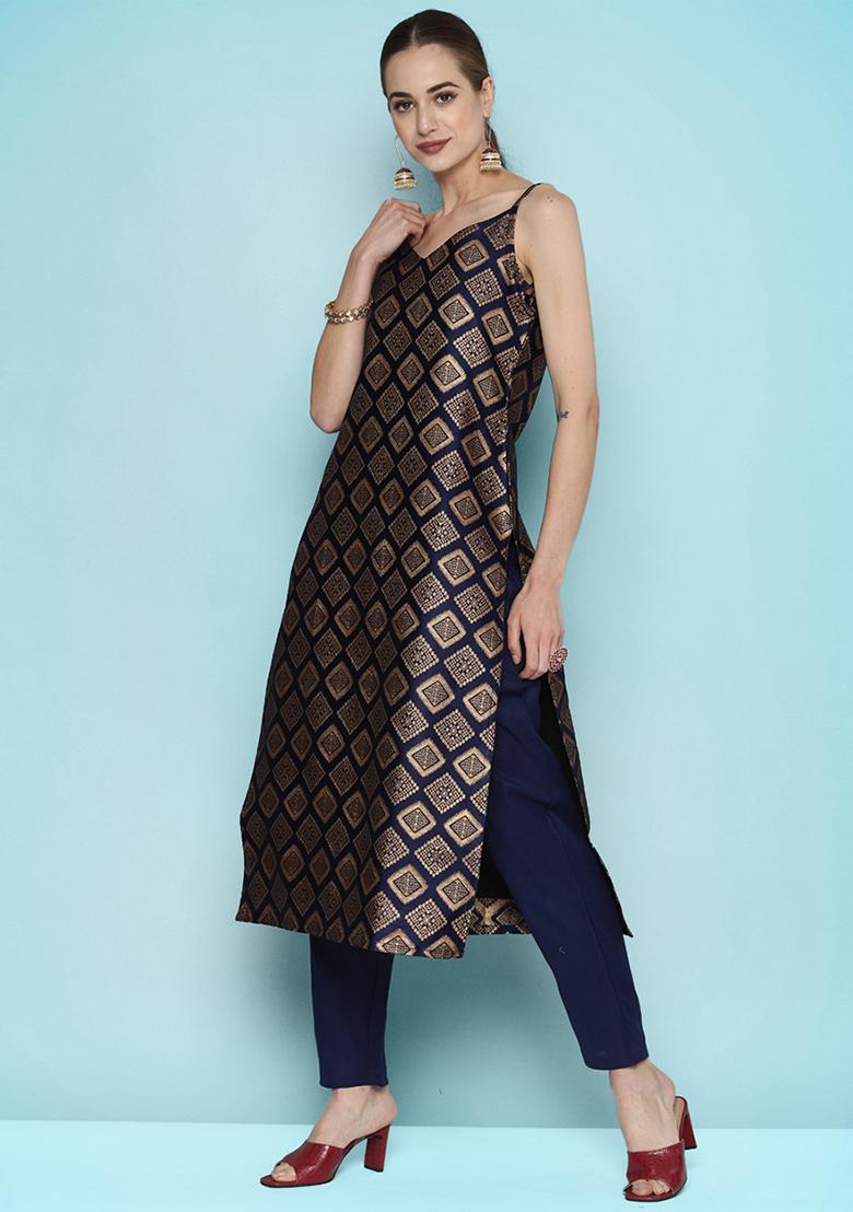 Blue Embroidered Silk Salwar Kameez With Dupatta