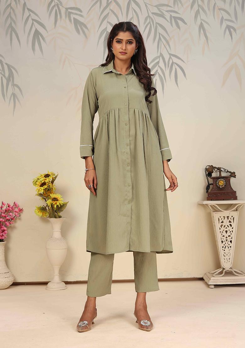 Brown Solid Cotton Salwar Kameez