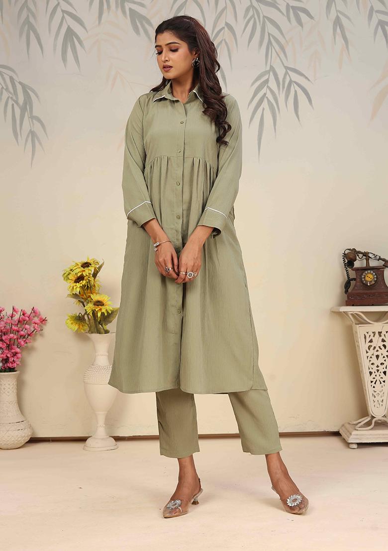 Brown Solid Cotton Salwar Kameez