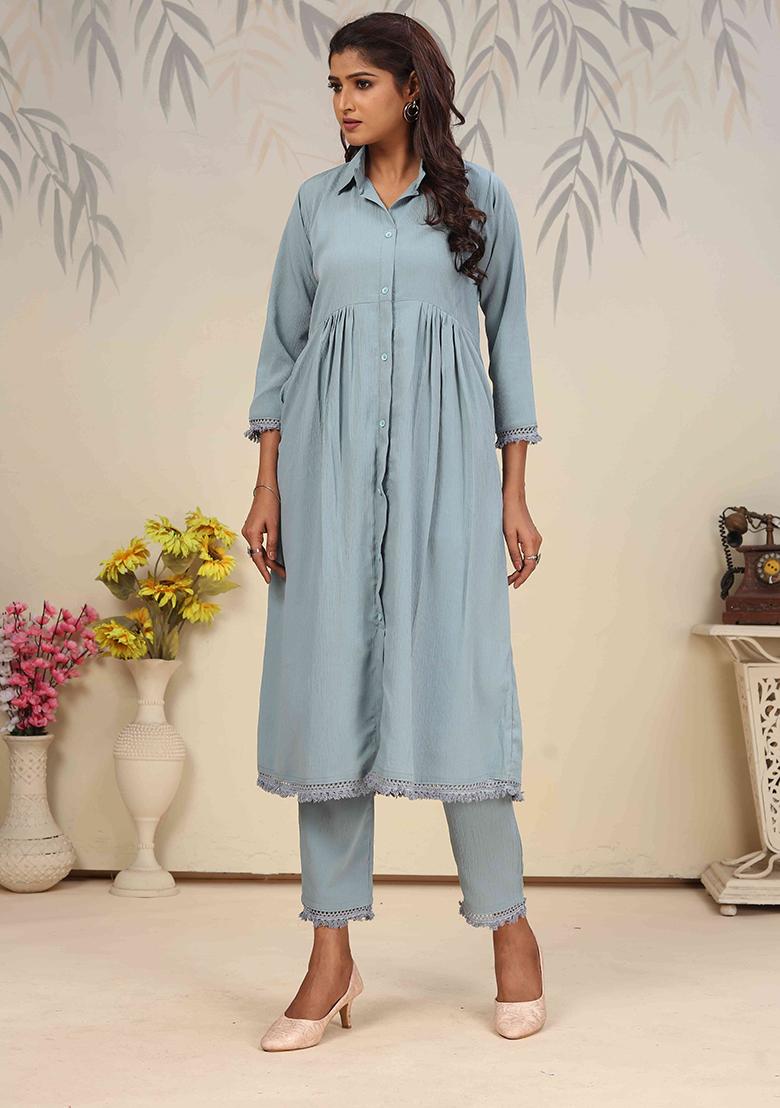 Sky Blue Solid Cotton Salwar Kameez