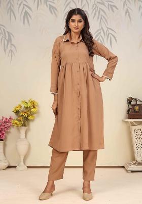 Rust Solid Cotton Salwar Kameez
