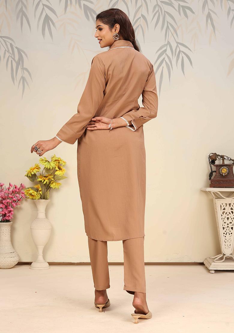 Rust Solid Cotton Salwar Kameez