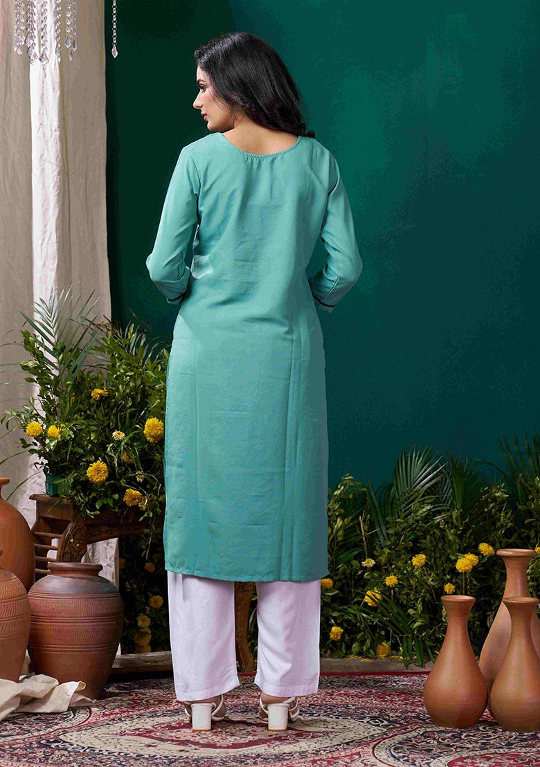 Green Solid Cotton Salwar Kameez