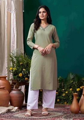 Sea Green Solid Cotton Salwar Kameez