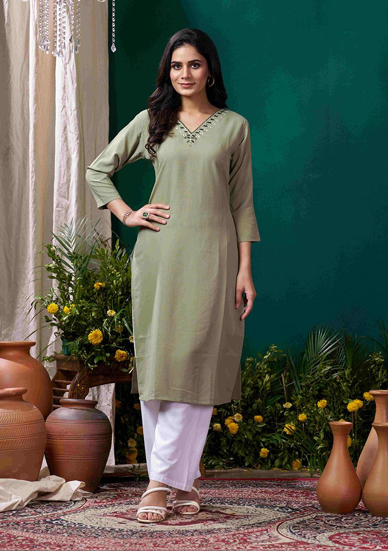Sea Green Solid Cotton Salwar Kameez