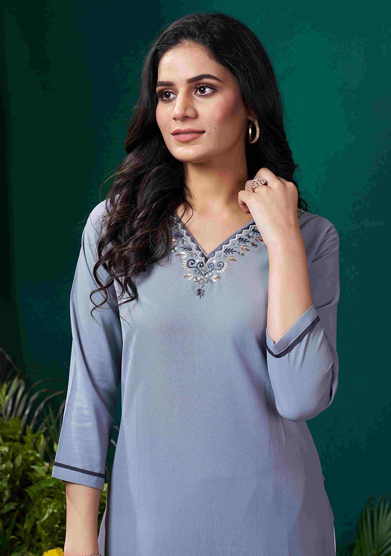 Grey Solid Cotton Salwar Kameez