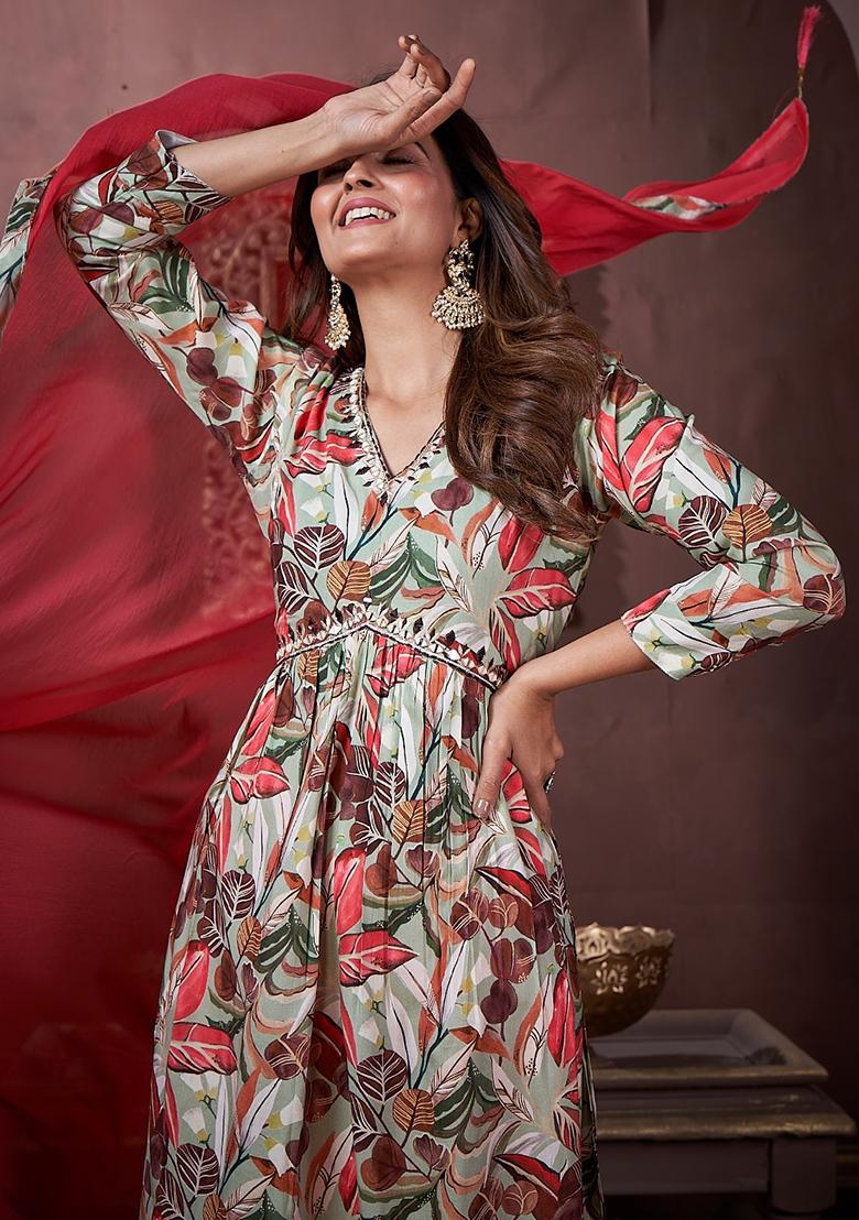 Multi Printed Rayon Salwar Kameez With Dupatta