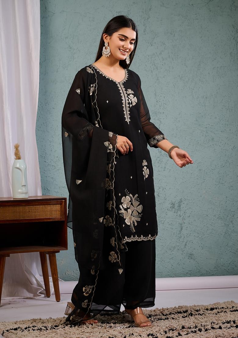 Black Sequence Embroidered Georgette Kurta Sets