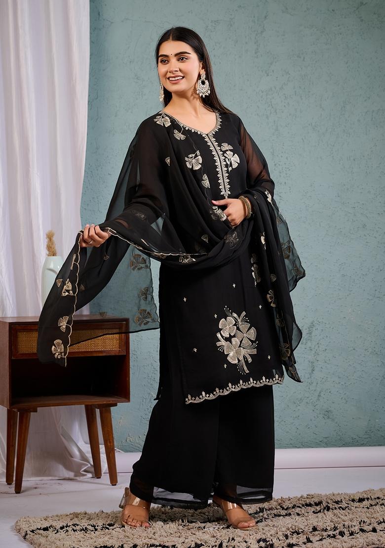 Black Sequence Embroidered Georgette Kurta Sets