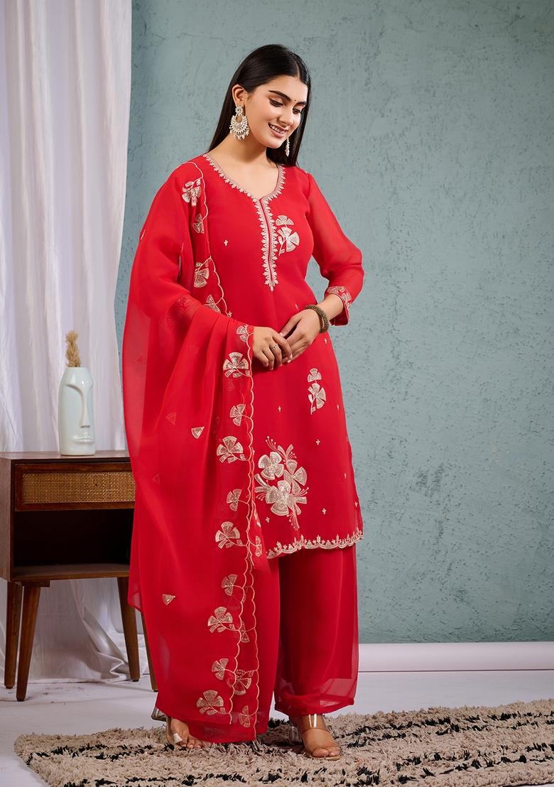 Red Sequence Embroidered Georgette Kurta Sets