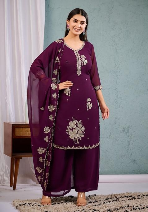 Wine Sequence Embroidered Georgette Kurta Sets