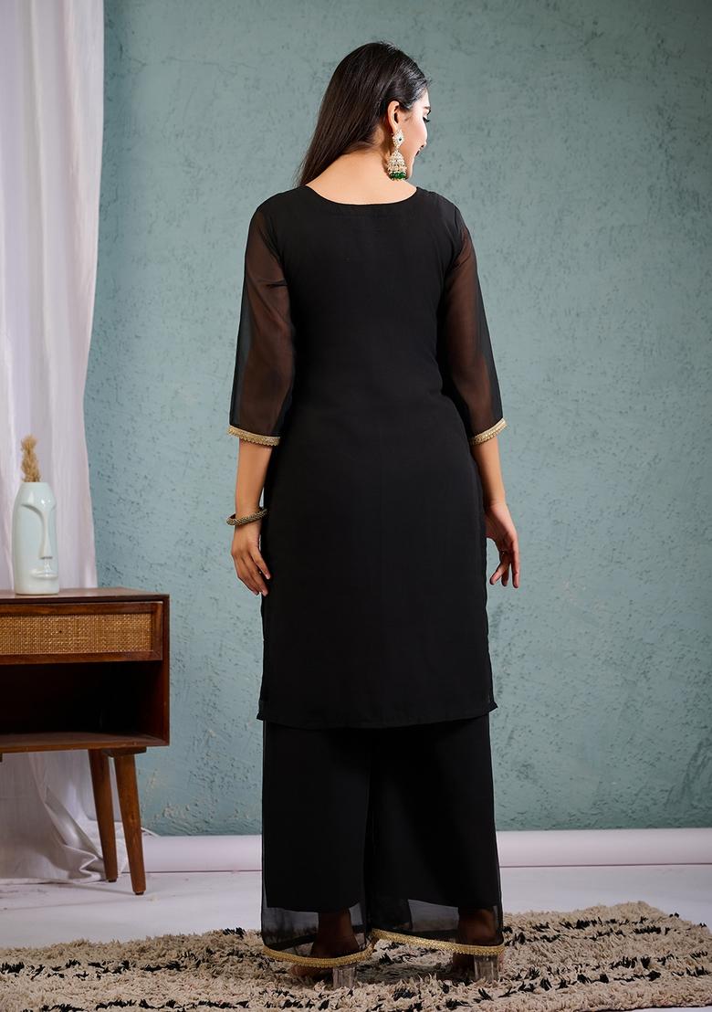 Black Sequence Embroidered Georgette Kurta Sets