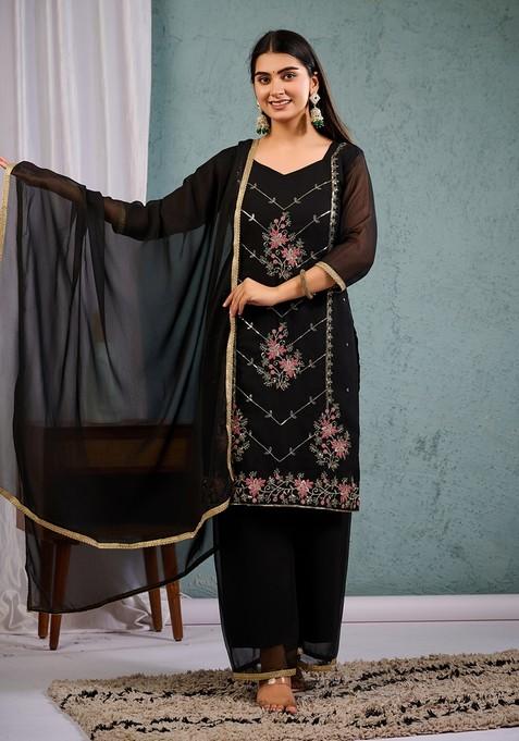Black Sequence Embroidered Georgette Kurta Sets