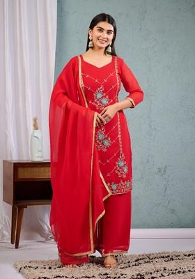 Red Sequence Embroidered Georgette Kurta Sets