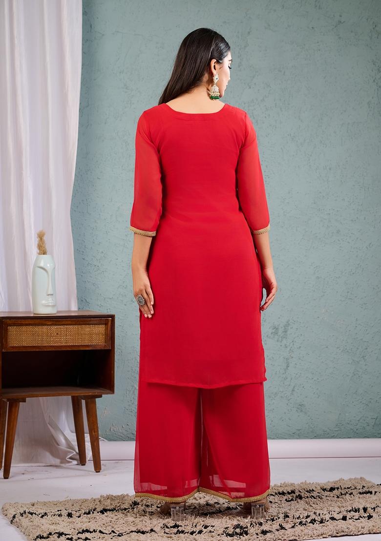 Red Sequence Embroidered Georgette Kurta Sets