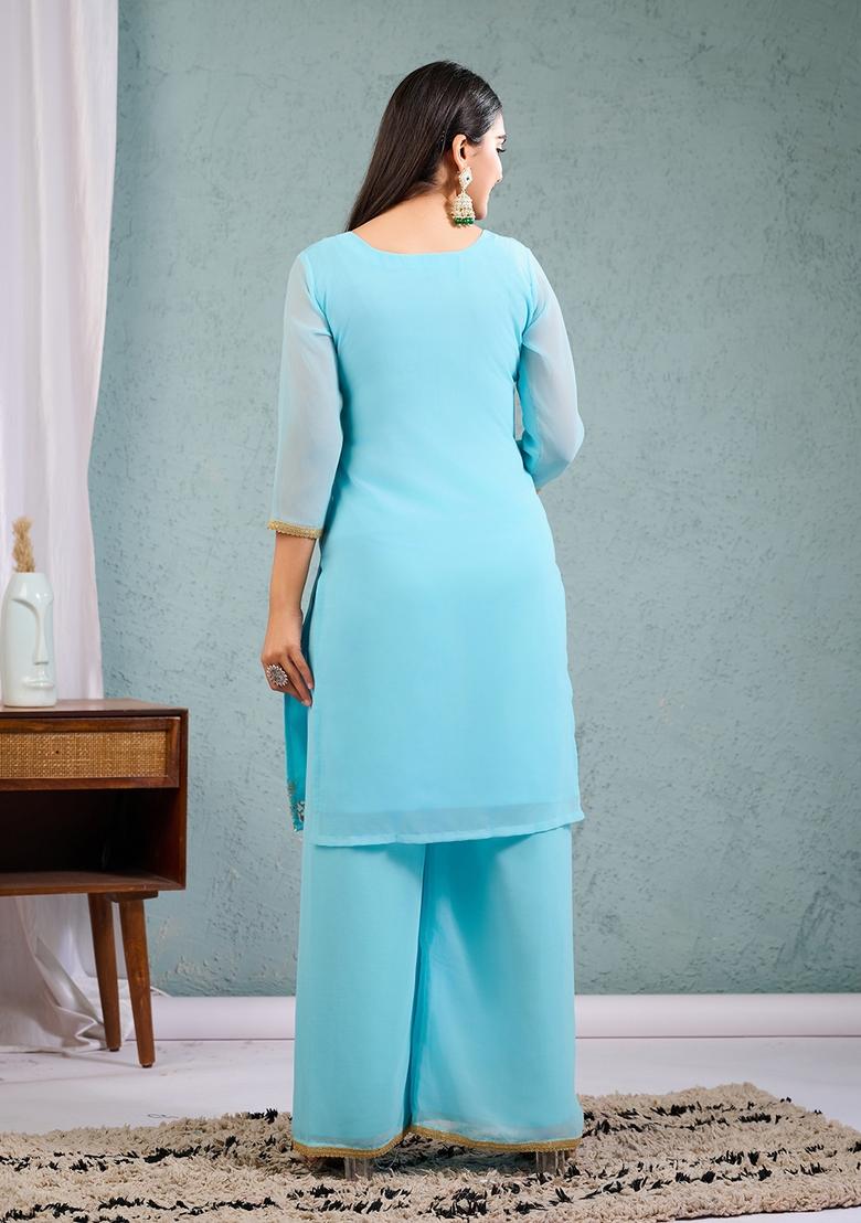 Sky Blue Sequence Embroidered Georgette Kurta Sets
