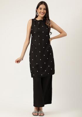 Black Embroidered Rayon Salwar Kameez