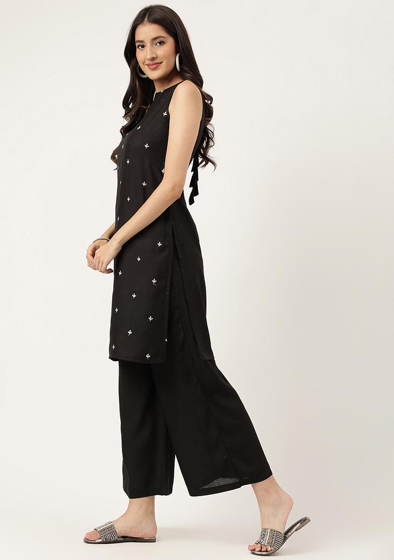 Black Embroidered Rayon Salwar Kameez