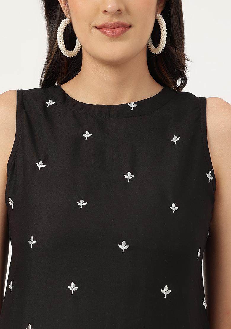 Black Embroidered Rayon Salwar Kameez