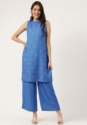 Blue Embroidered Rayon Salwar Kameez